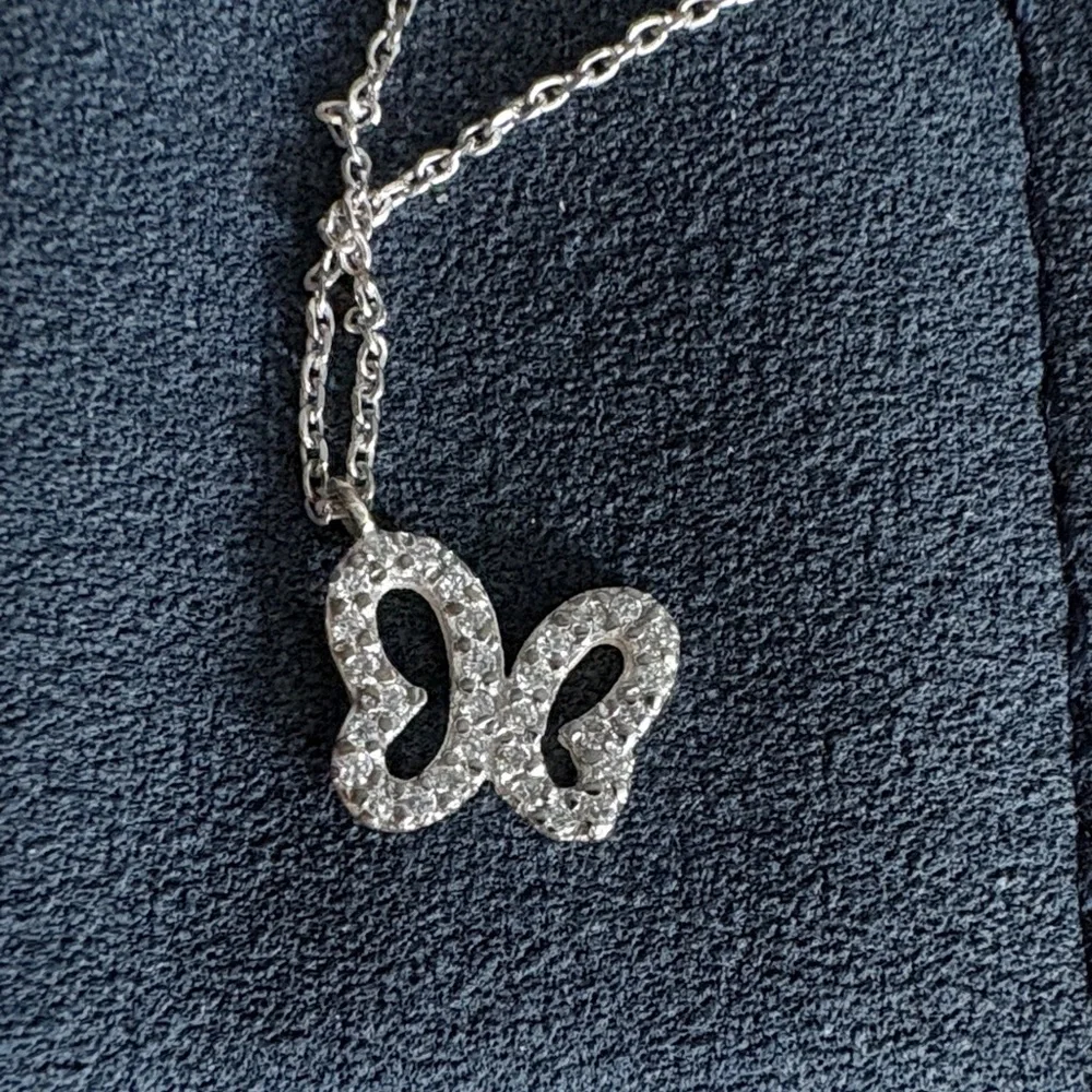 White Gold and Diamond Butterfly Pendant Necklace - Picture 3 of 7